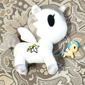 Tokidoki Unicorno White Stuffed Pony 7” Plush & Neon Stars 2” Hansel - Series 2